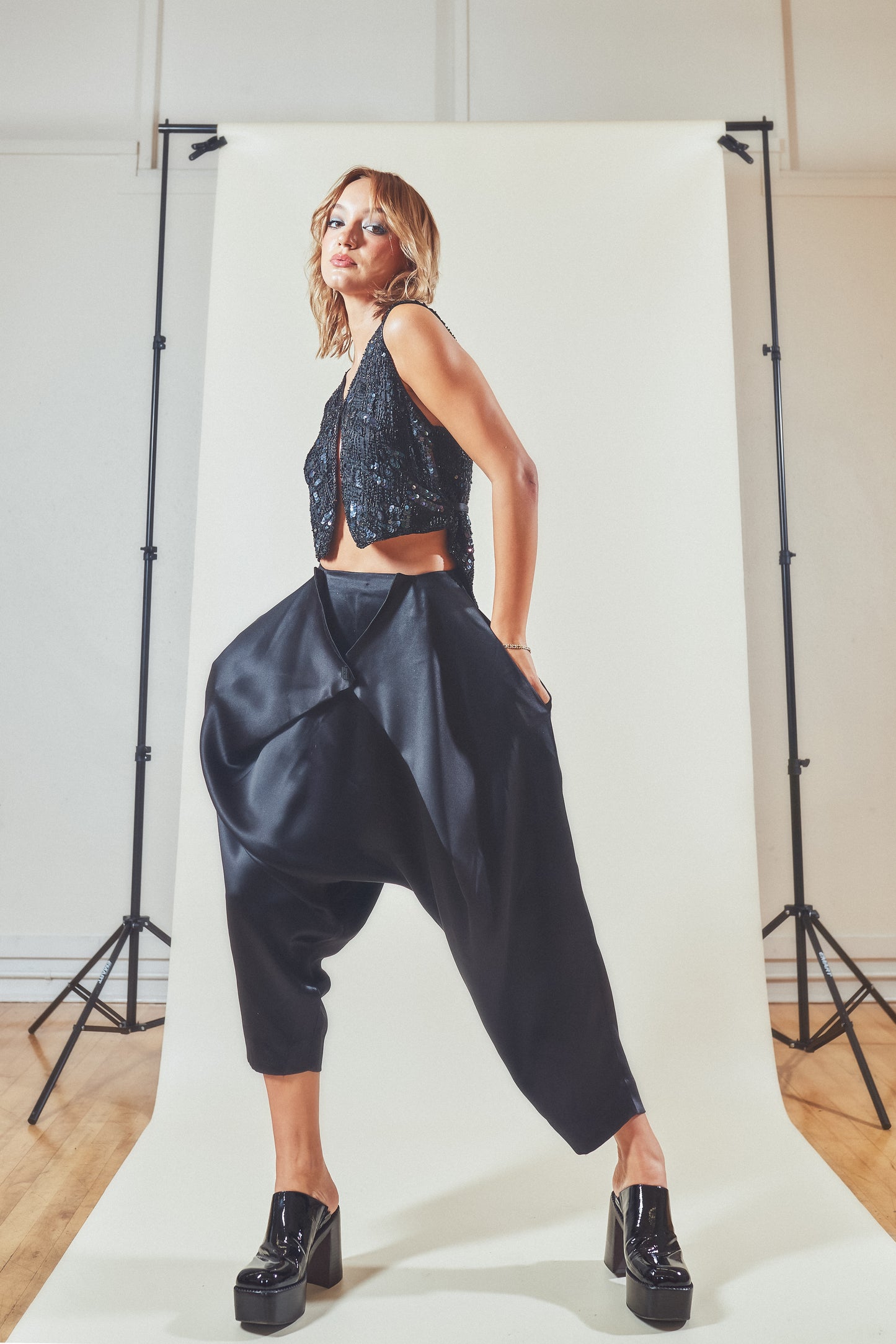 Silk Black Satin X-Pant